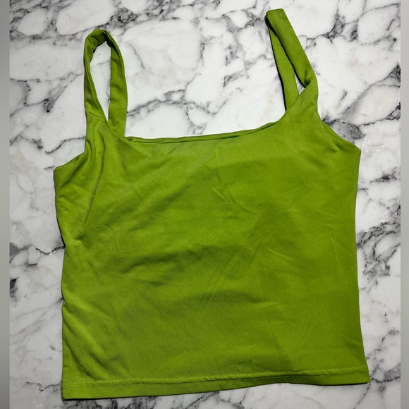 Lime green tank top bustier milkmaid Y2k brat crop top womens small bei si dun - Picture 4 of 6